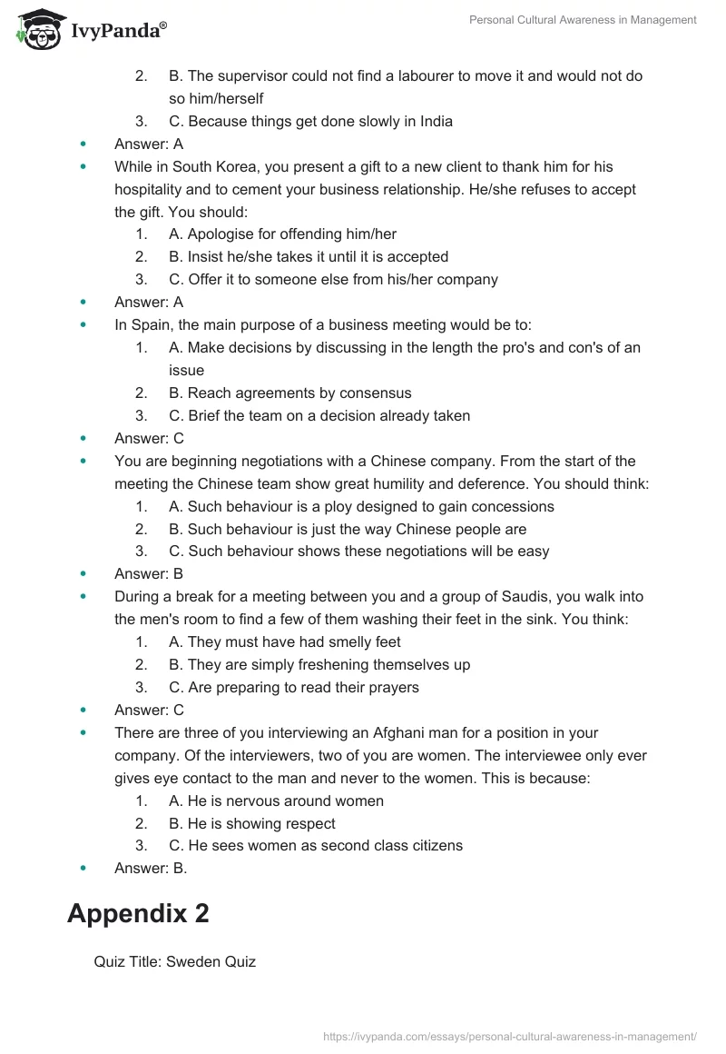 Personal Cultural Awareness in Management: Self-Evaluation. Page 4