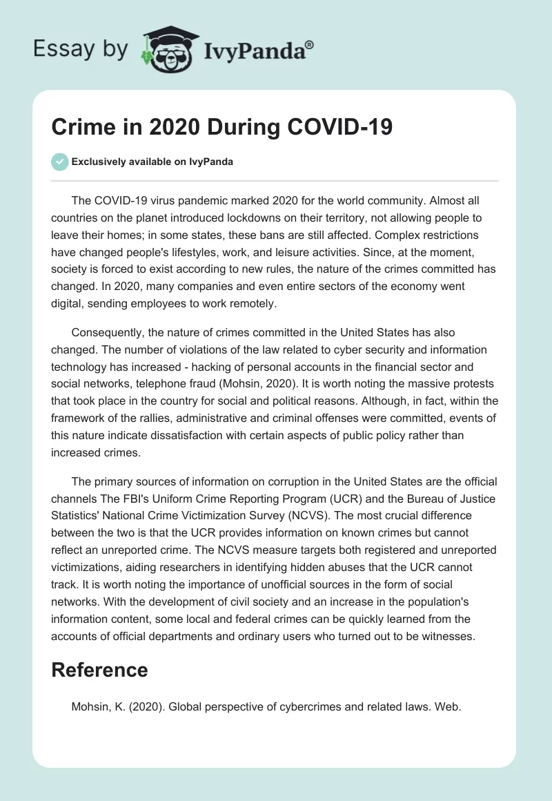 Crime in 2020 During COVID-19. Page 1
