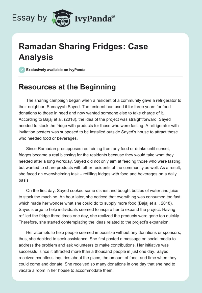 Ramadan Sharing Fridges: Case Analysis. Page 1