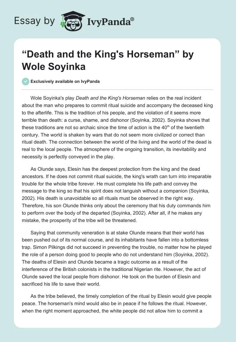 “Death and the King's Horseman” by Wole Soyinka. Page 1