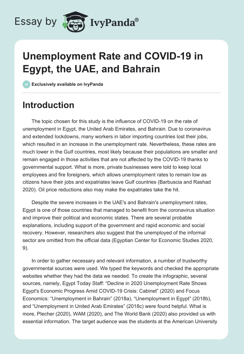 Unemployment Rate and COVID-19 in Egypt, the UAE, and Bahrain. Page 1