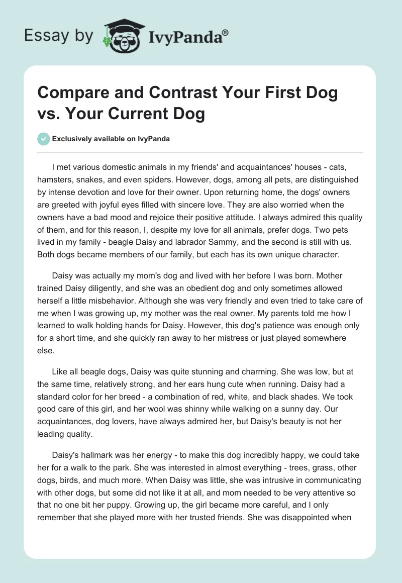 Compare and Contrast Your First Dog vs. Your Current Dog. Page 1