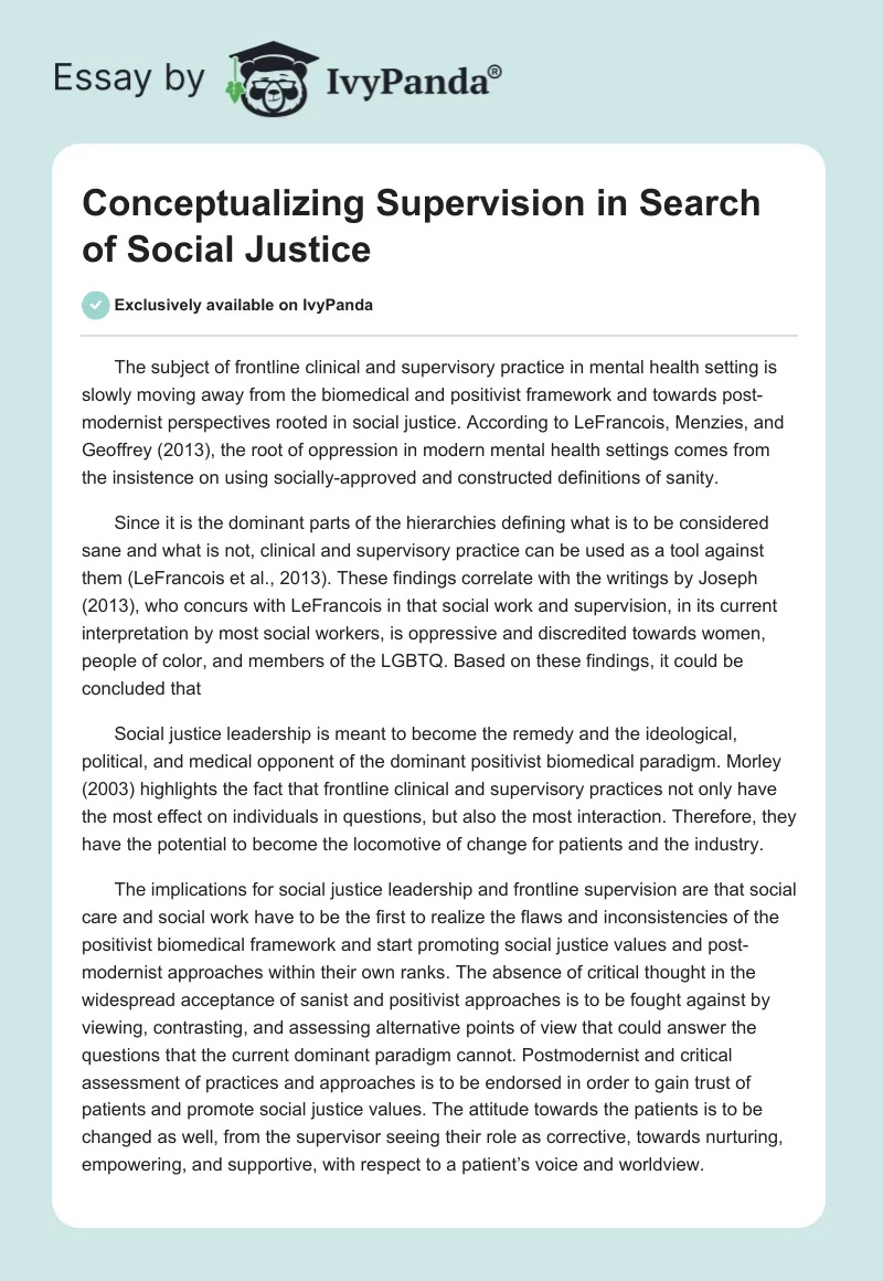 Conceptualizing Supervision in Search of Social Justice. Page 1
