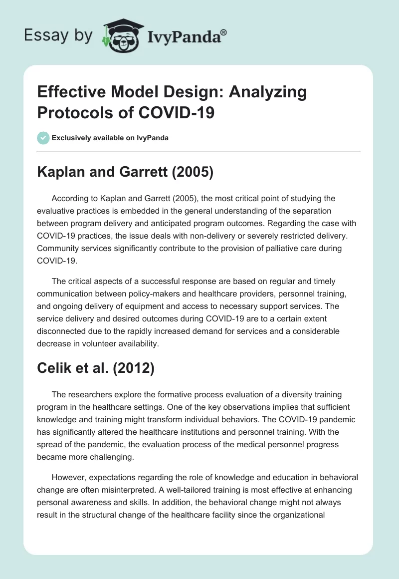 Effective Model Design: Analyzing Protocols of COVID-19. Page 1