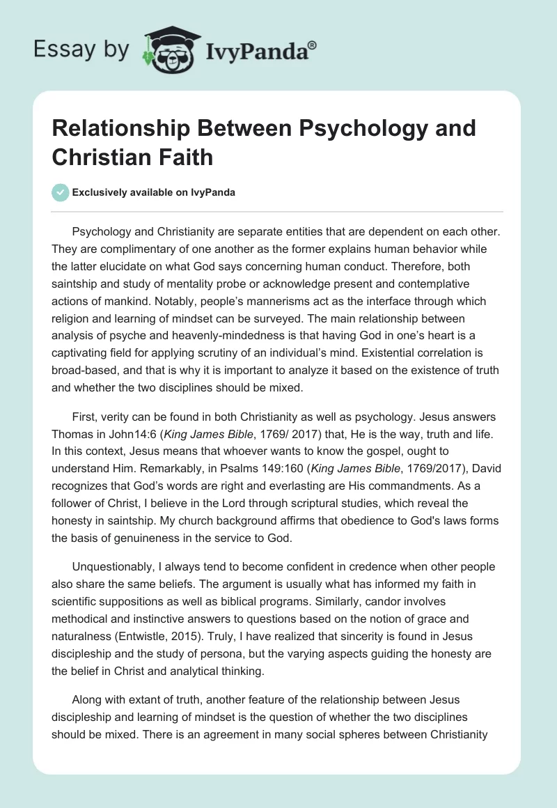 Relationship Between Psychology and Christian Faith. Page 1