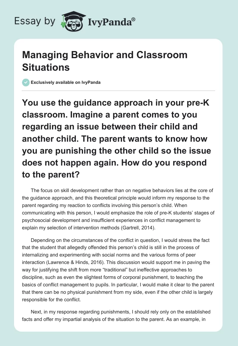 Managing Behavior and Classroom Situations. Page 1