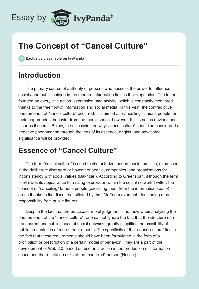 The Concept of “Cancel Culture”. Page 1