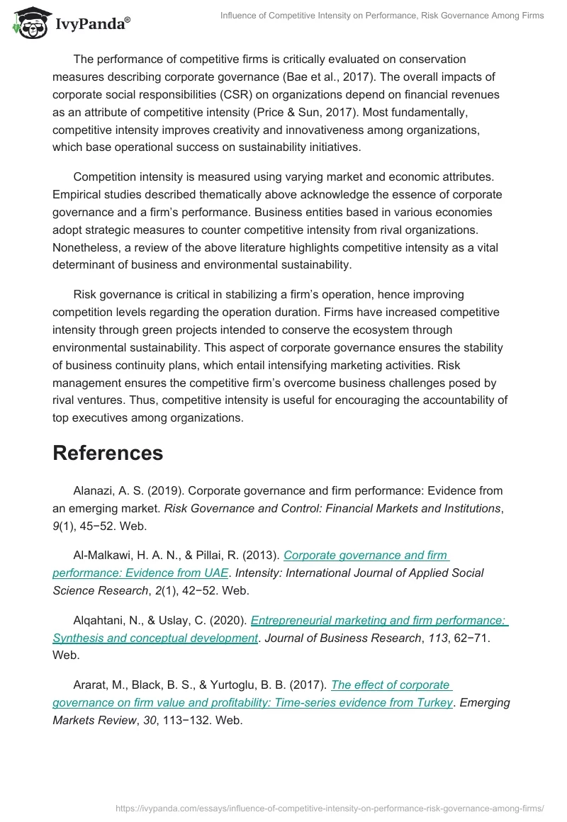 Influence of Competitive Intensity on Performance, Risk Governance Among Firms. Page 3