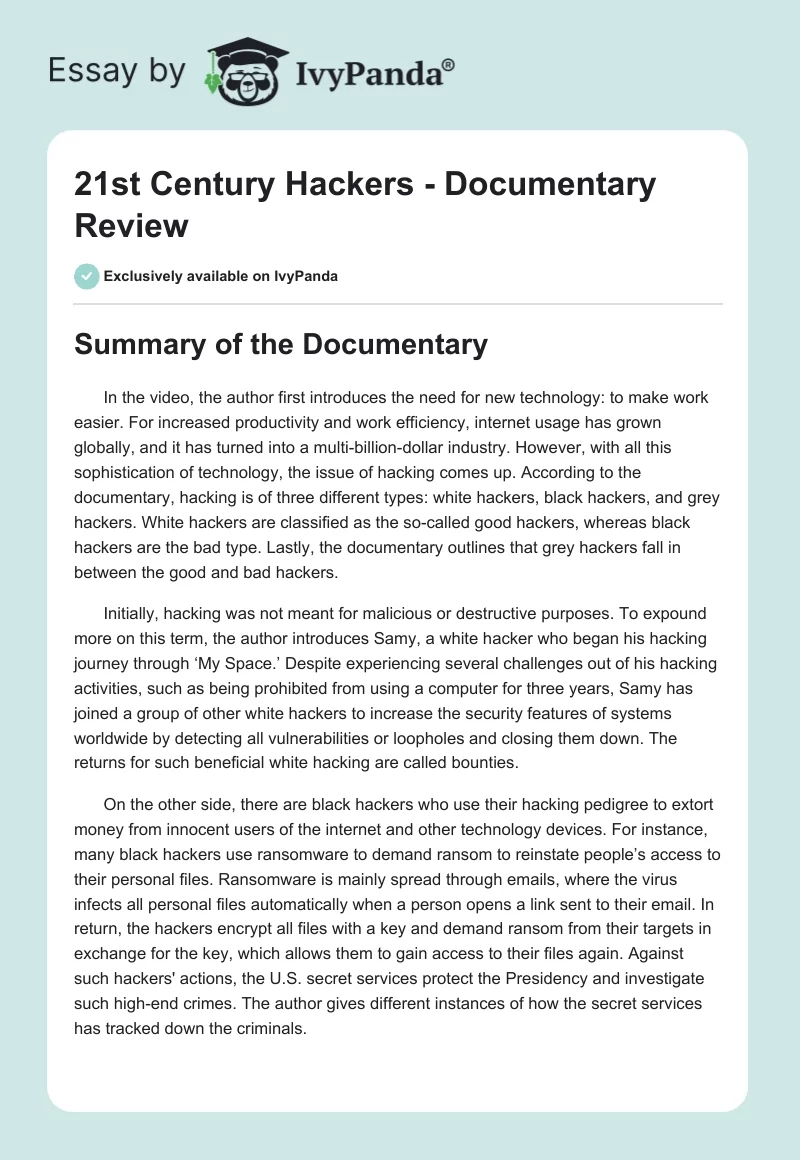 21st Century Hackers - Documentary Review. Page 1