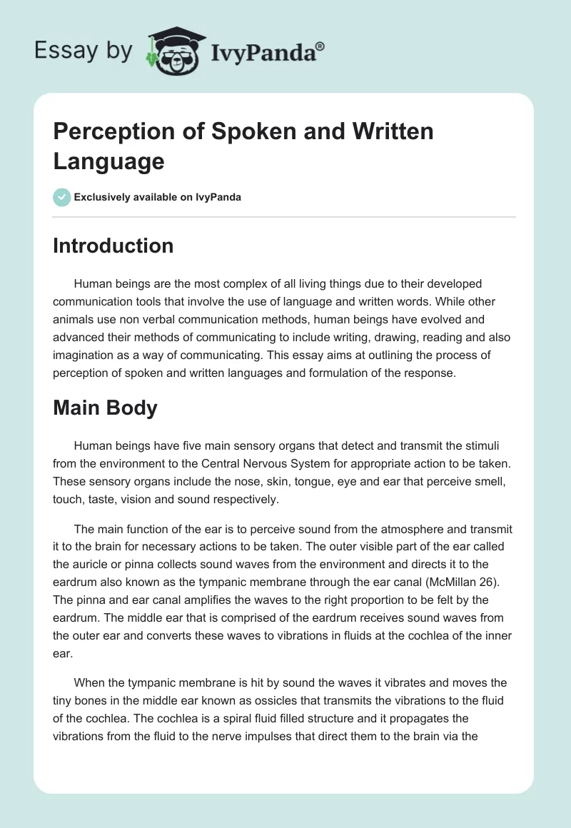 Perception of Spoken and Written Language. Page 1