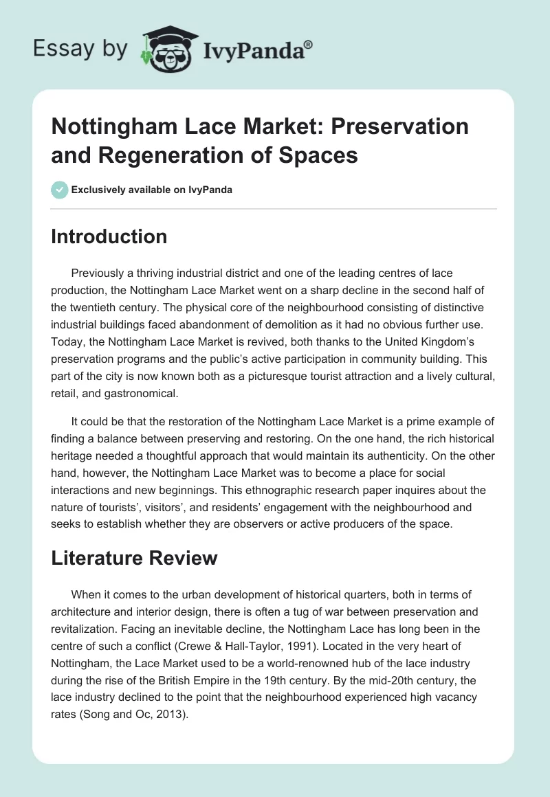 Nottingham Lace Market: Preservation and Regeneration of Spaces. Page 1