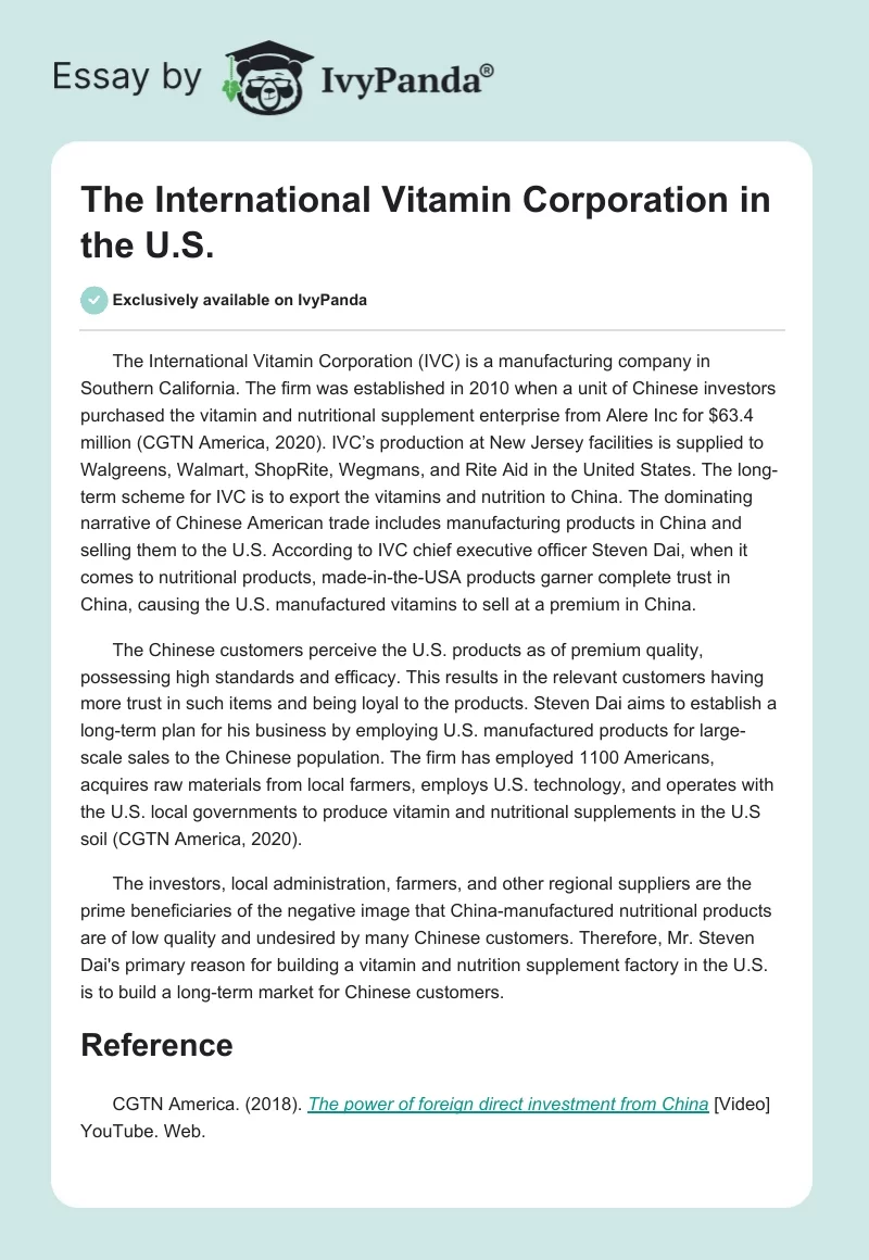 The International Vitamin Corporation in the U.S.. Page 1