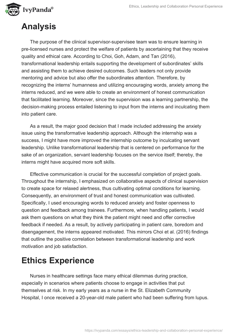 Ethics, Leadership and Collaboration Personal Experience. Page 2
