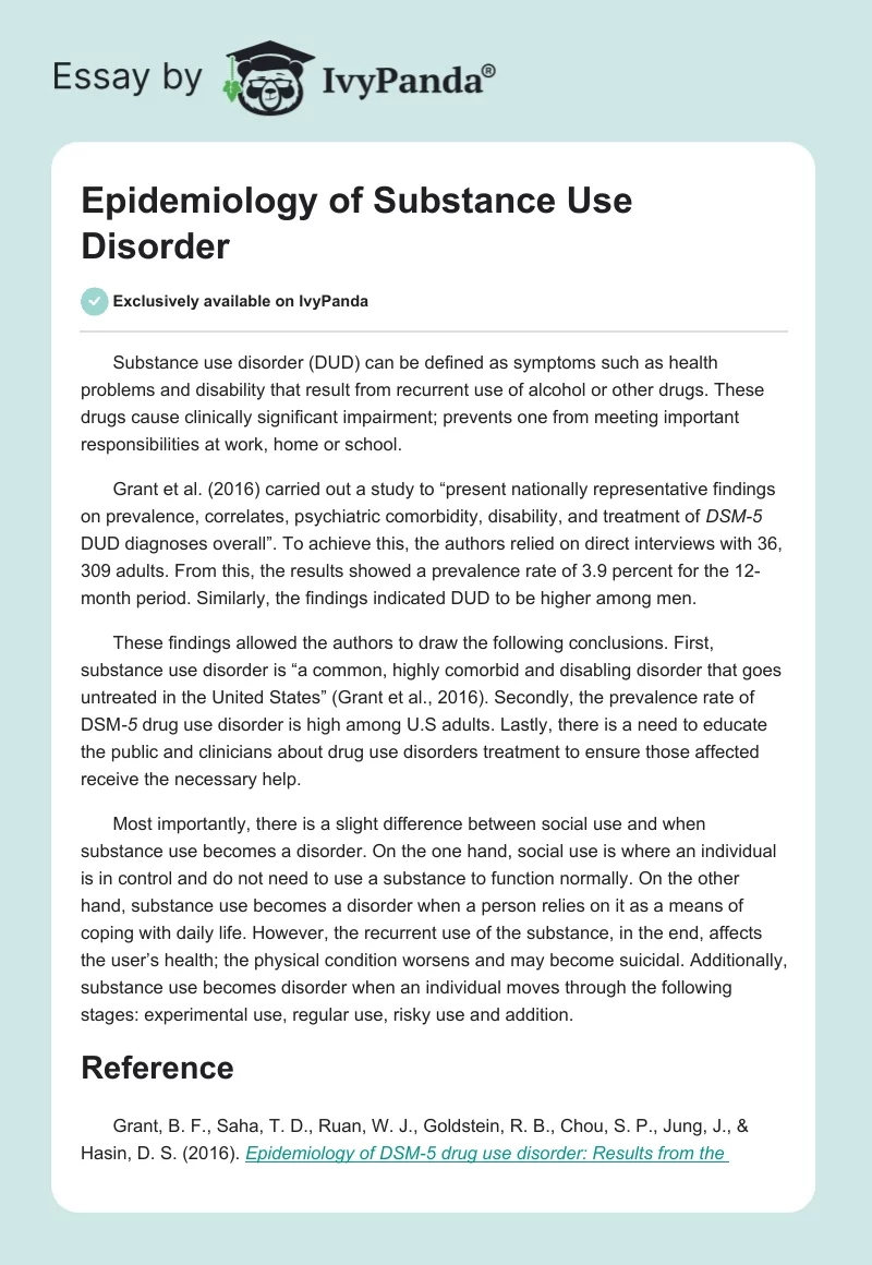 Epidemiology of Substance Use Disorder. Page 1