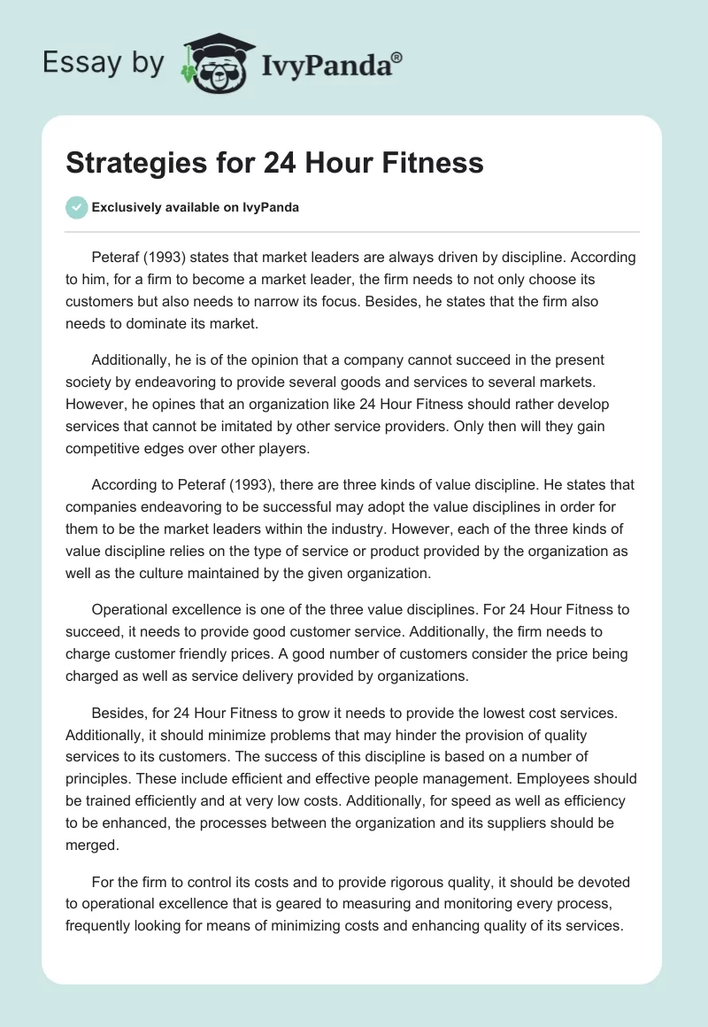 Strategies for 24 Hour Fitness. Page 1
