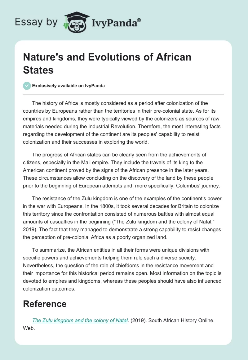 Nature's and Evolutions of African States. Page 1