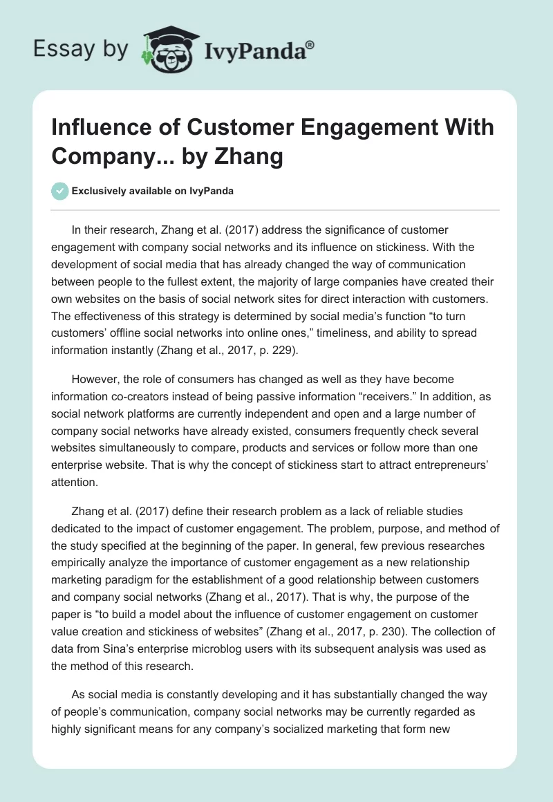 "Influence of Customer Engagement With Company..." by Zhang. Page 1