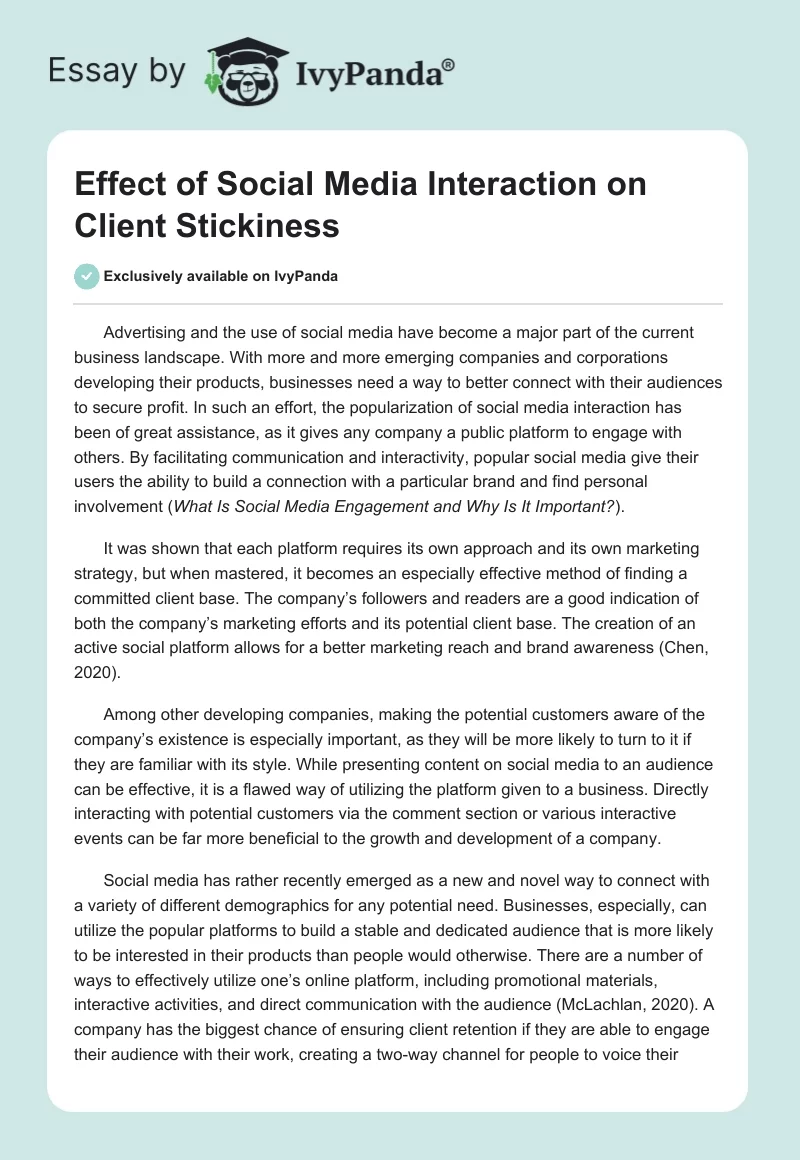 Effect of Social Media Interaction on Client Stickiness. Page 1