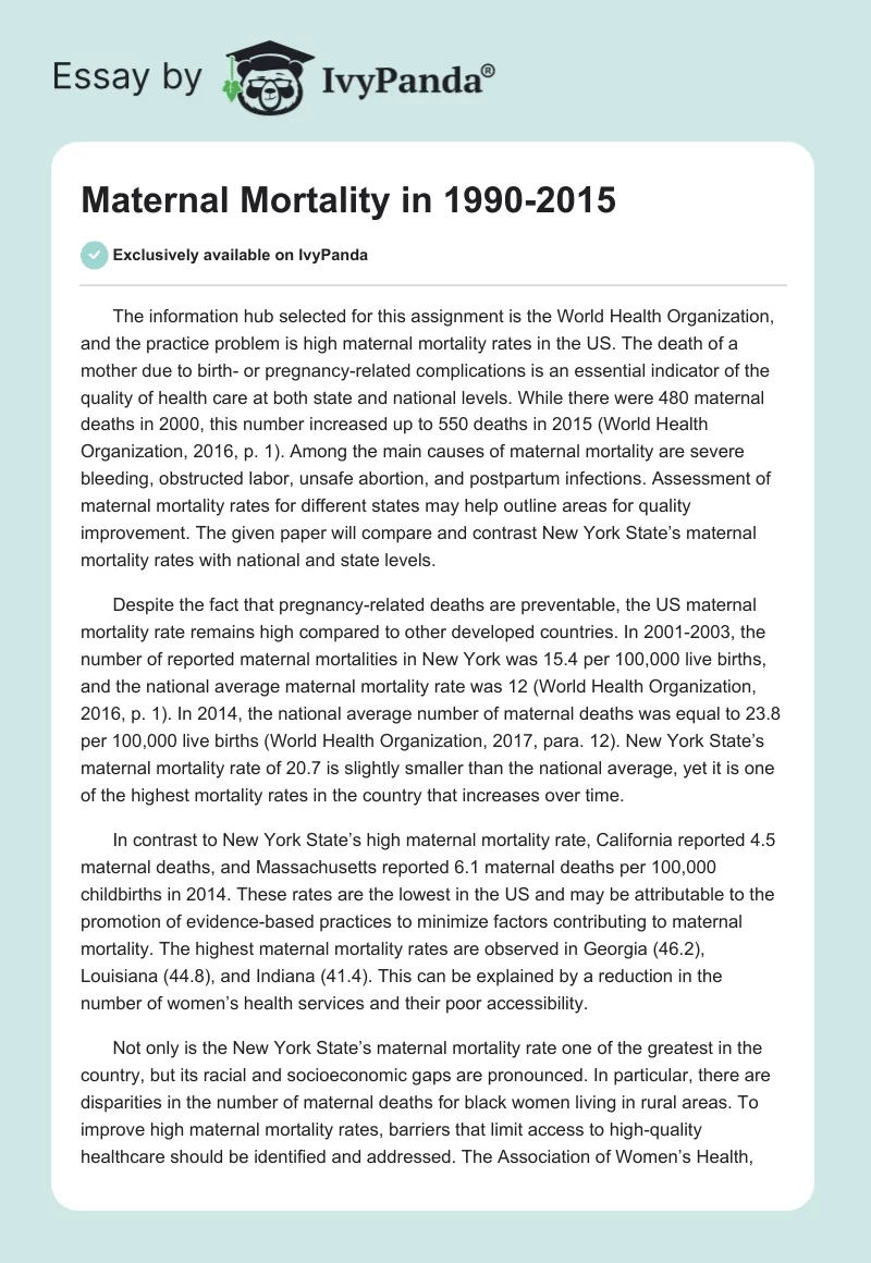 Maternal Mortality in 1990-2015. Page 1