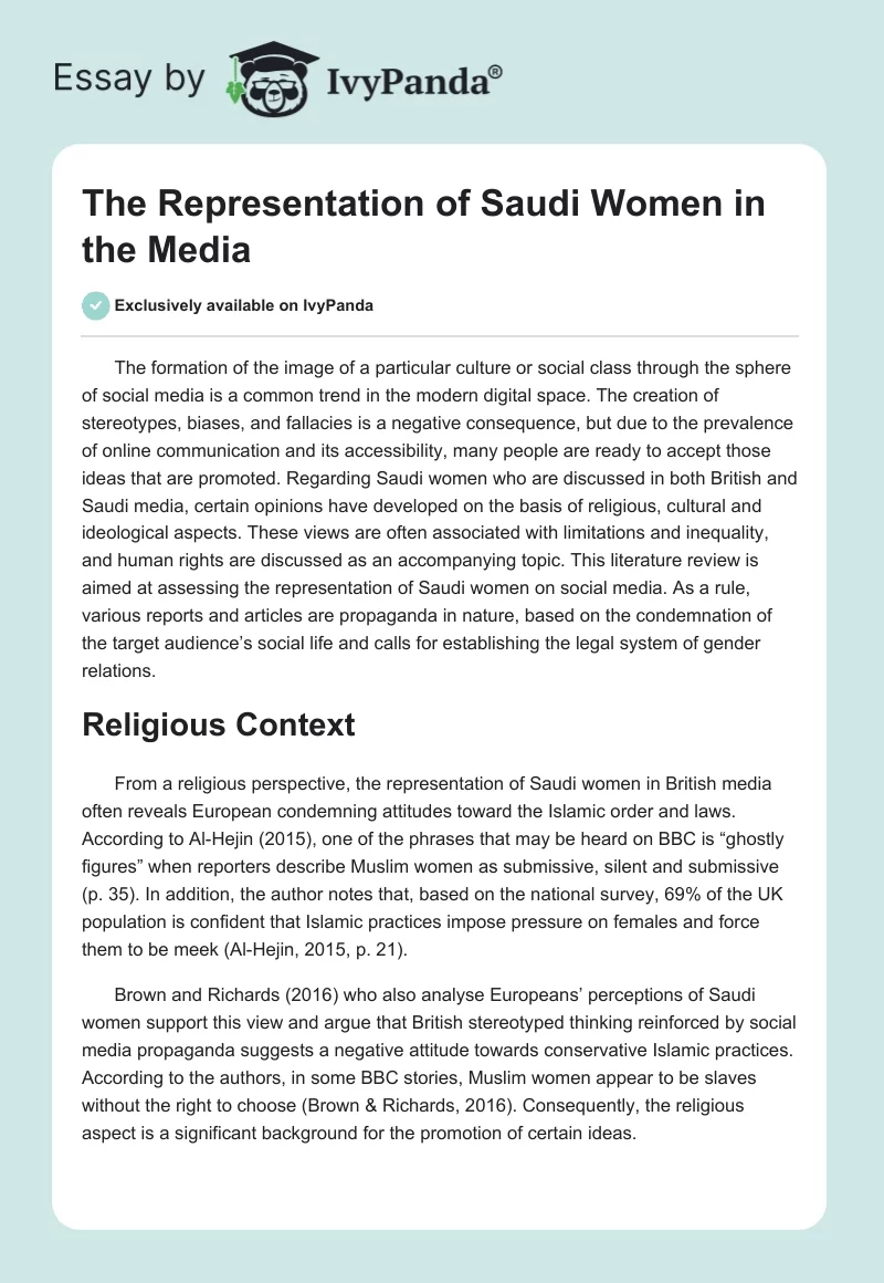 The Representation of Saudi Women in the Media. Page 1