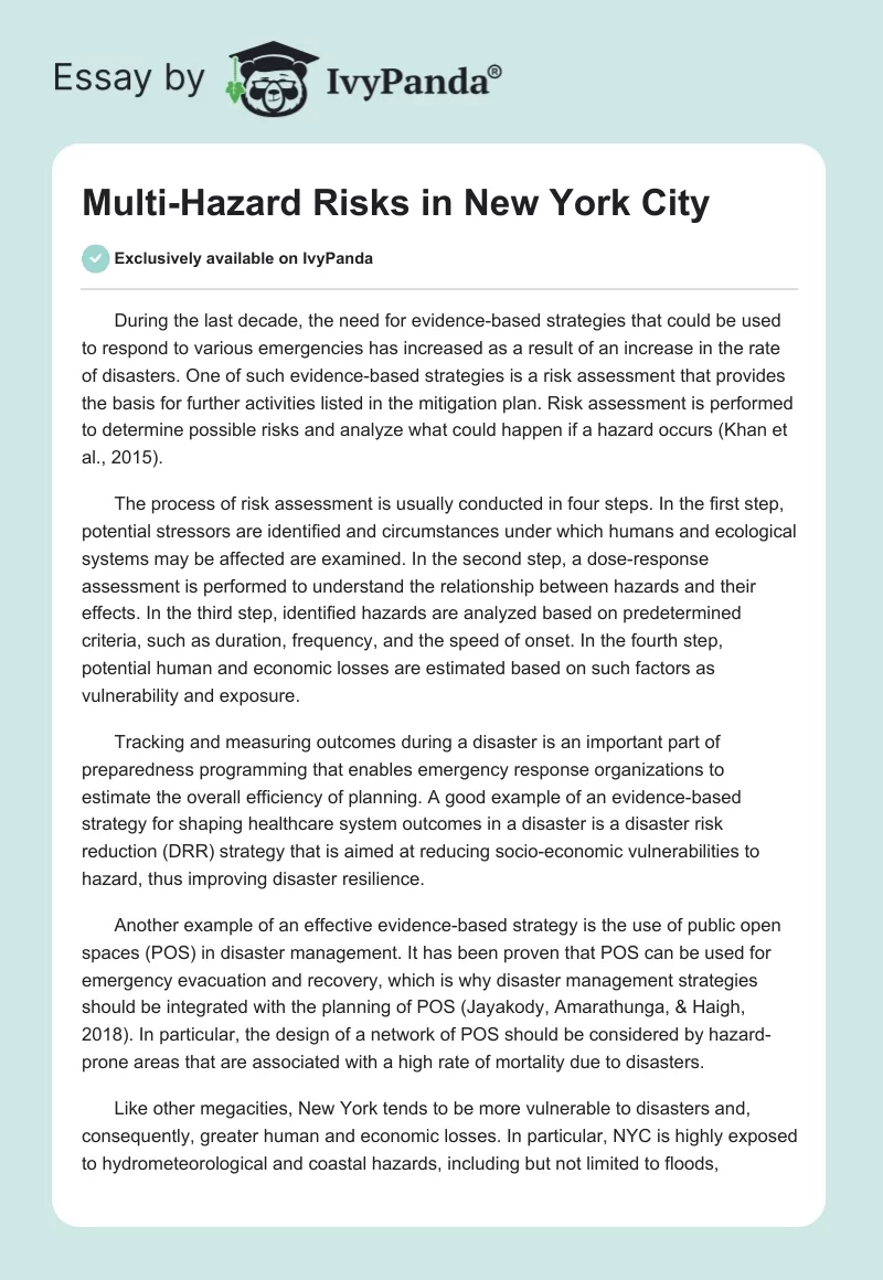Multi-Hazard Risks in New York City. Page 1