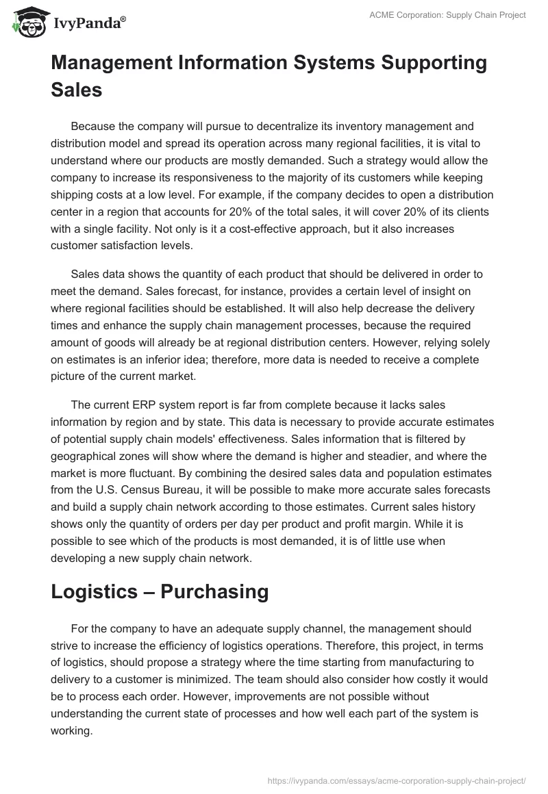 ACME Corporation: Supply Chain Project. Page 2