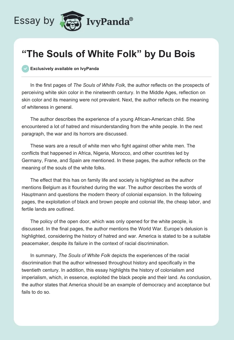 “The Souls of White Folk” by Du Bois. Page 1