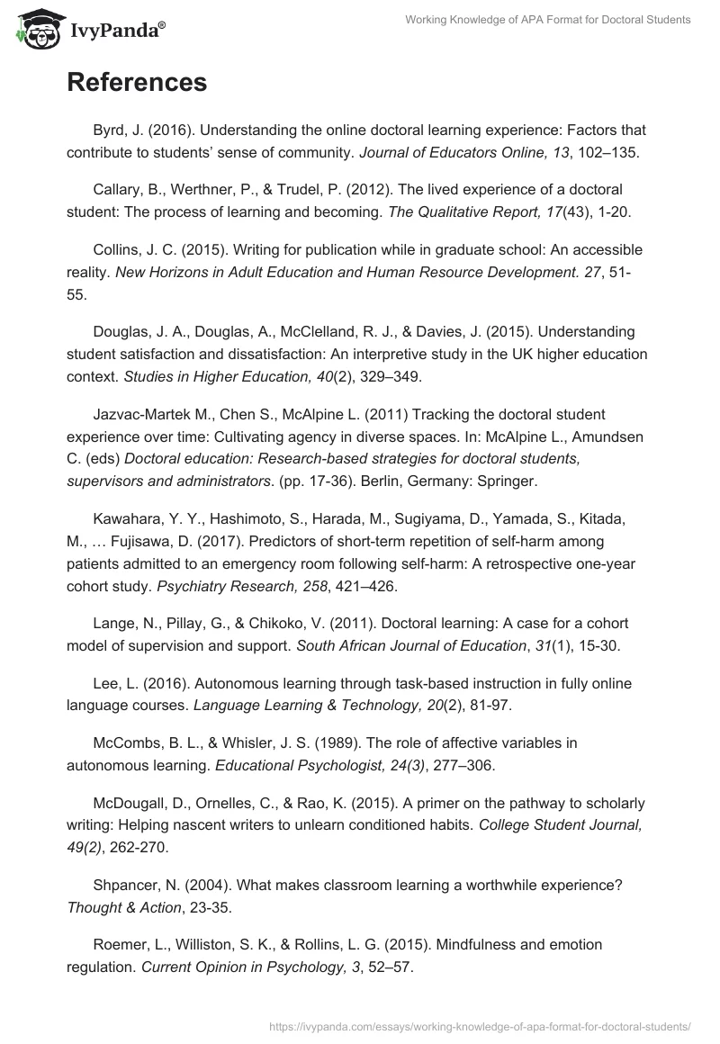 Working Knowledge of APA Format for Doctoral Students. Page 4
