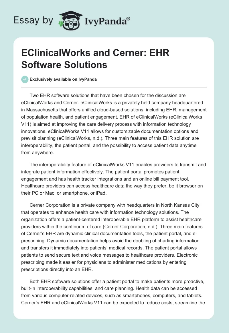 EClinicalWorks and Cerner: EHR Software Solutions. Page 1