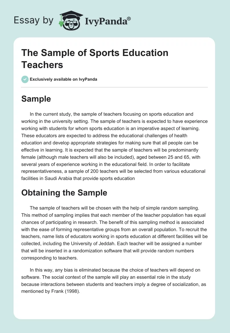 The Sample of Sports Education Teachers. Page 1