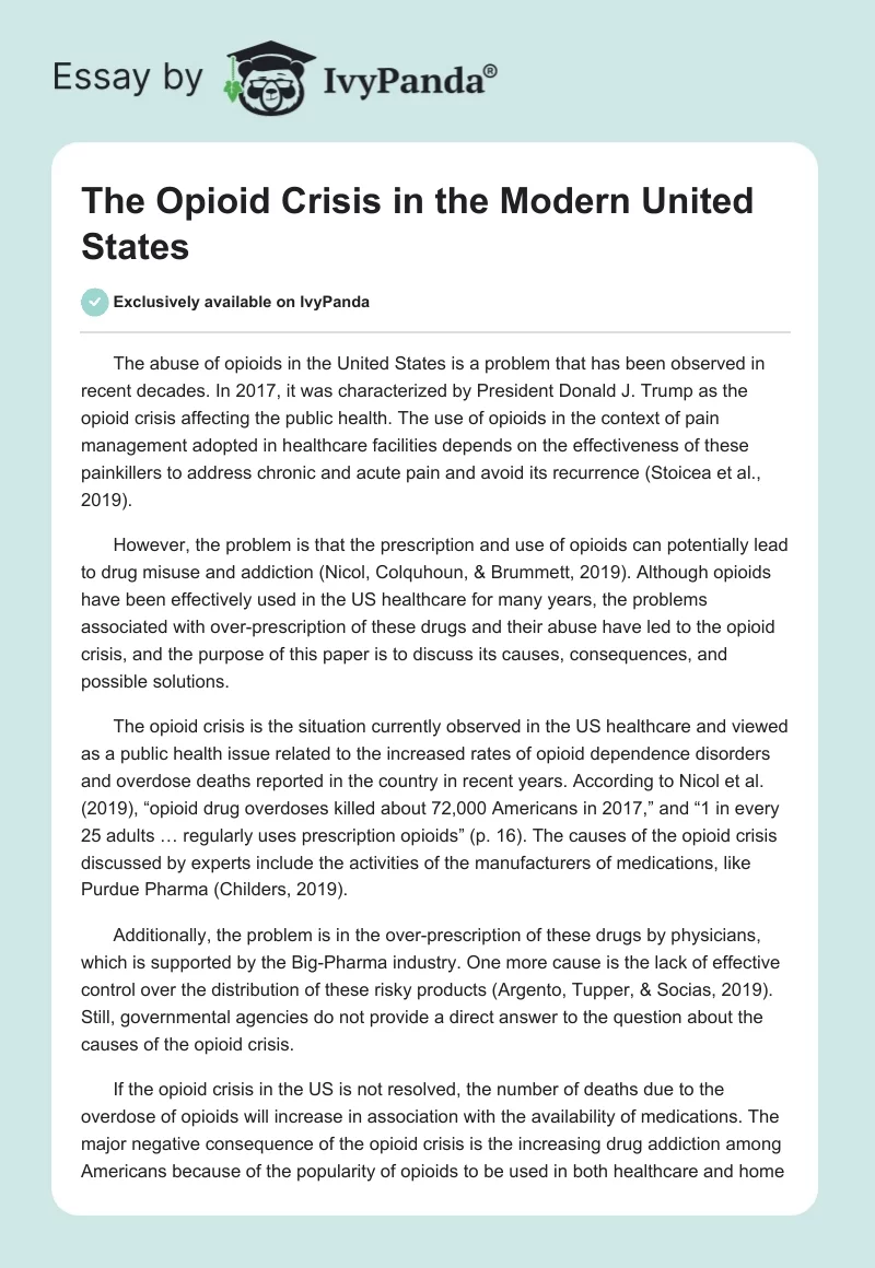 The Opioid Crisis in the Modern United States. Page 1