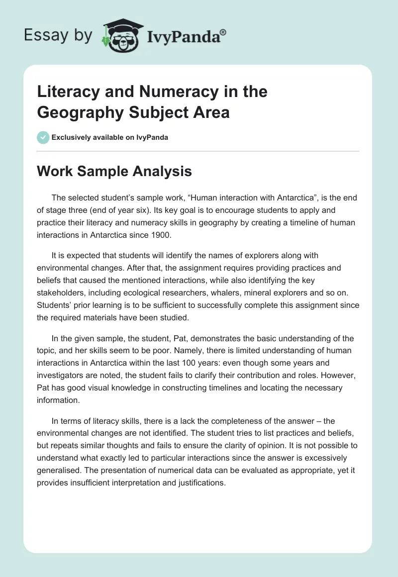 Literacy and Numeracy in the Geography Subject Area. Page 1