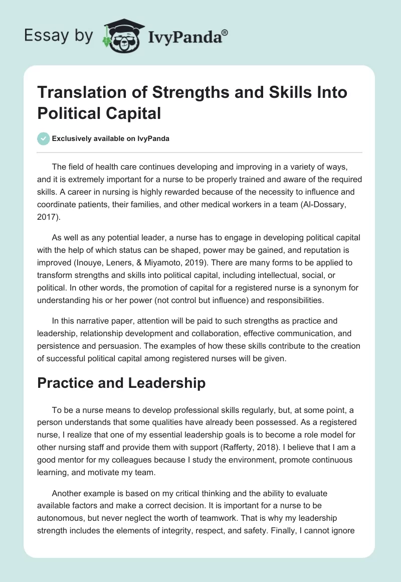 Translation of Strengths and Skills Into Political Capital. Page 1