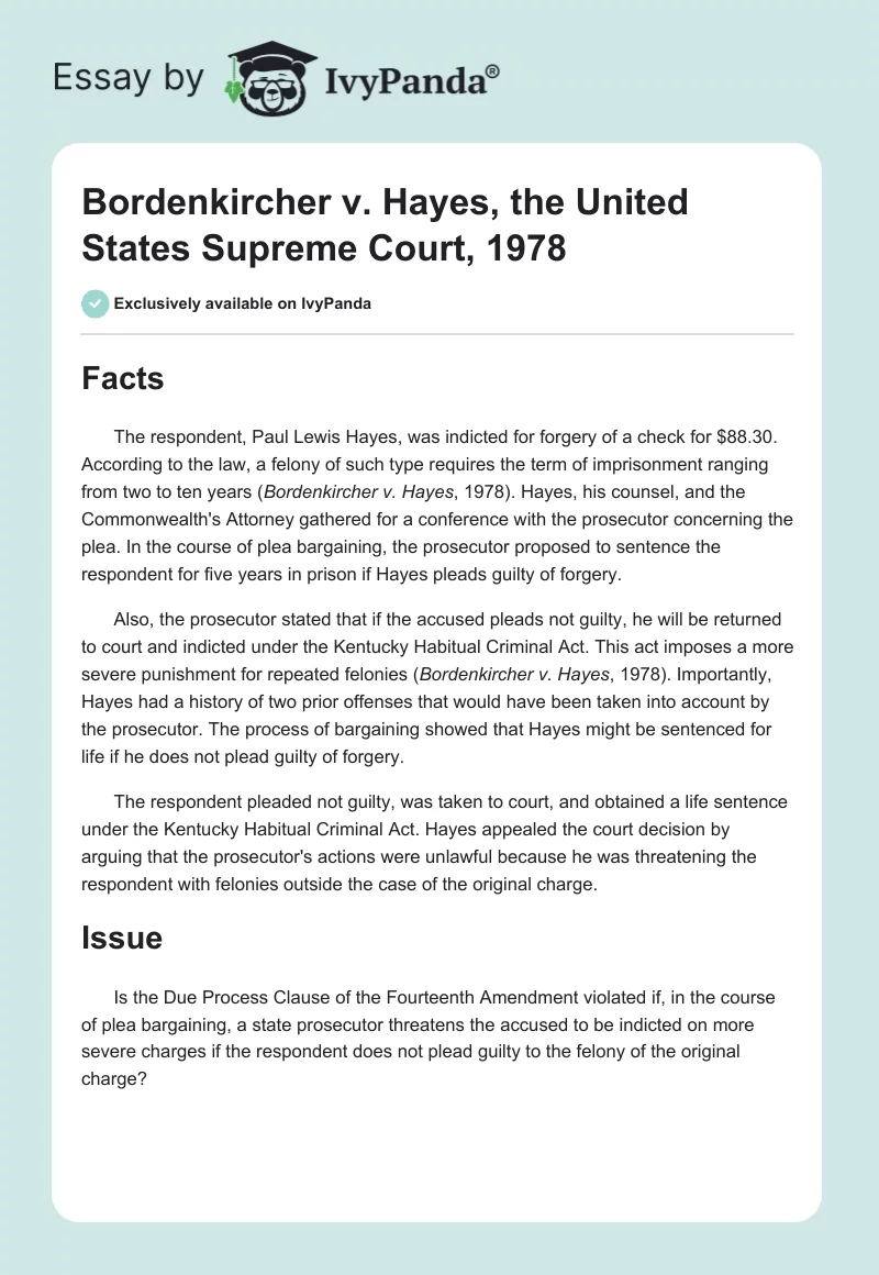 Bordenkircher vs. Hayes, the United States Supreme Court, 1978. Page 1