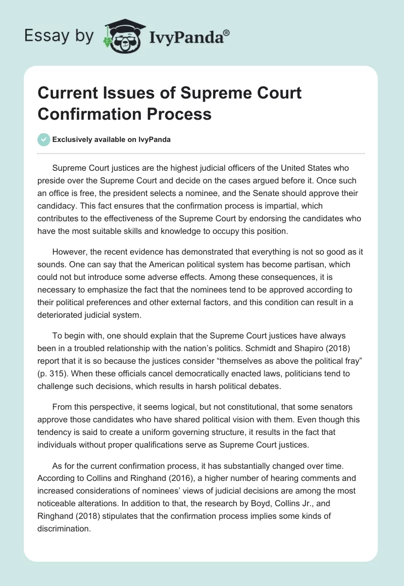 Current Issues of Supreme Court Confirmation Process. Page 1
