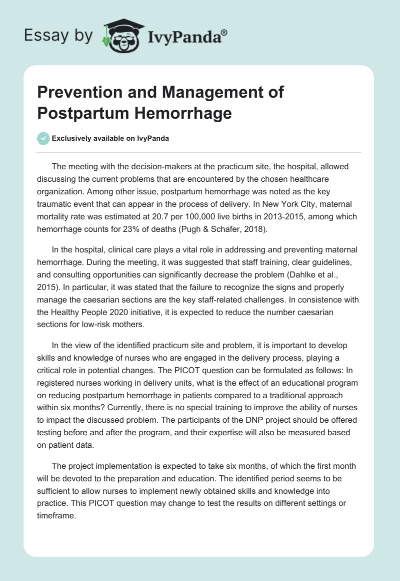 Prevention and Management of Postpartum Hemorrhage. Page 1