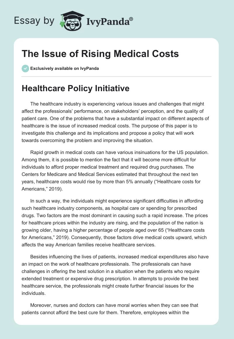 The Issue of Rising Medical Costs. Page 1