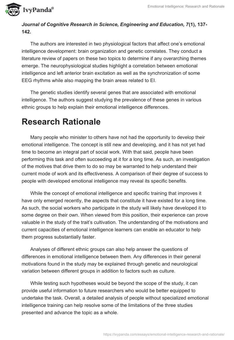 Emotional Intelligence: Research and Rationale. Page 2