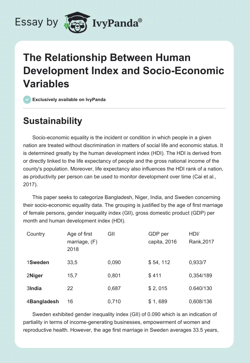 The Relationship Between Human Development Index and Socio-Economic Variables. Page 1