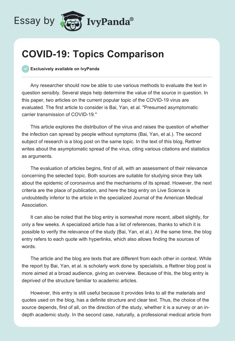 COVID-19: Topics Comparison. Page 1