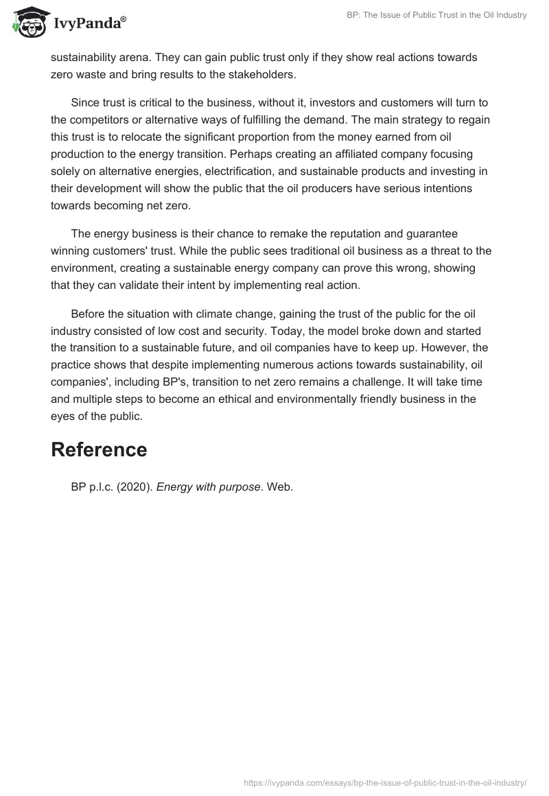 BP: The Issue of Public Trust in the Oil Industry. Page 2