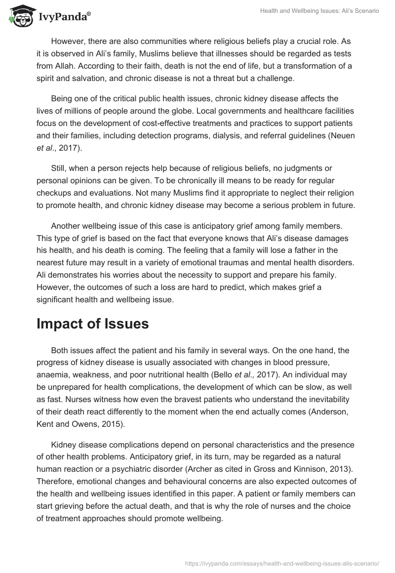Health and Wellbeing Issues: Ali’s Scenario. Page 2