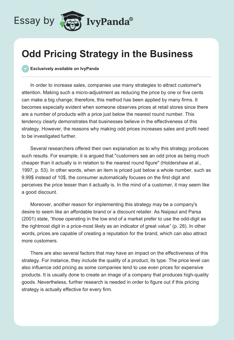 Odd Pricing Strategy in the Business. Page 1