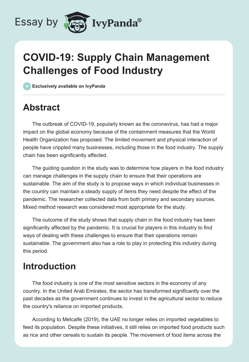 COVID-19: Supply Chain Management Challenges of Food Industry. Page 1