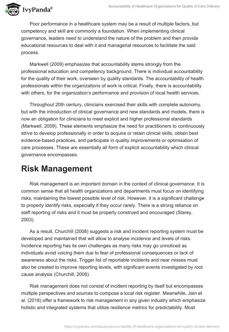 Accountability of Healthcare Organizations for Quality of Care Delivery. Page 5