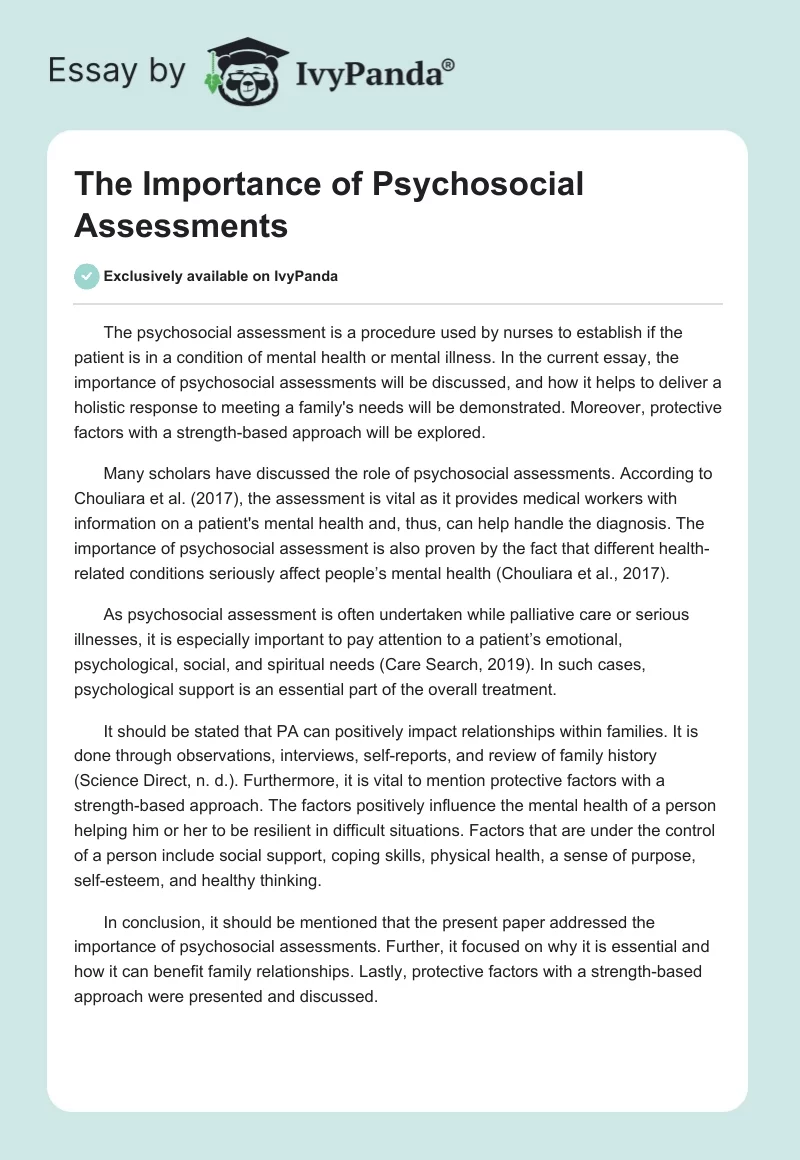 The Importance of Psychosocial Assessments. Page 1