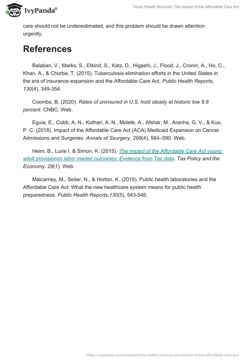 Trinity Health Services: The Impact of the Affordable Care Act. Page 4