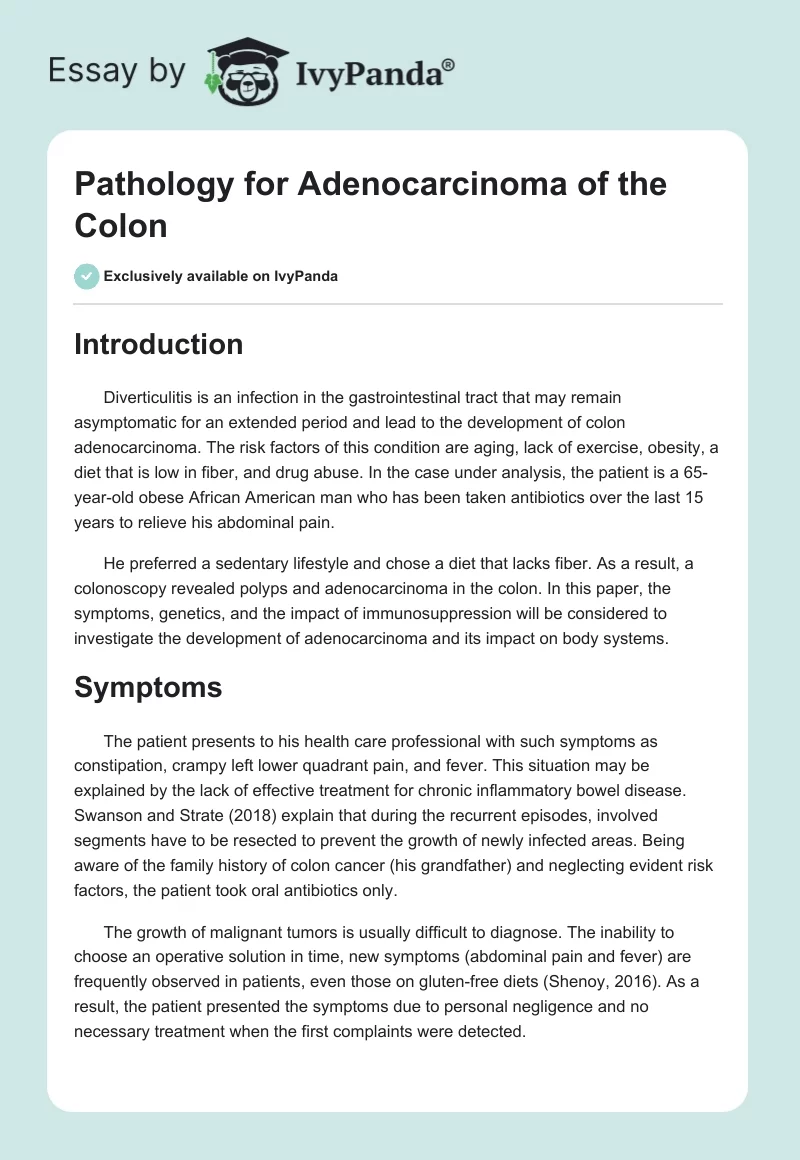 Pathology for Adenocarcinoma of the Colon. Page 1
