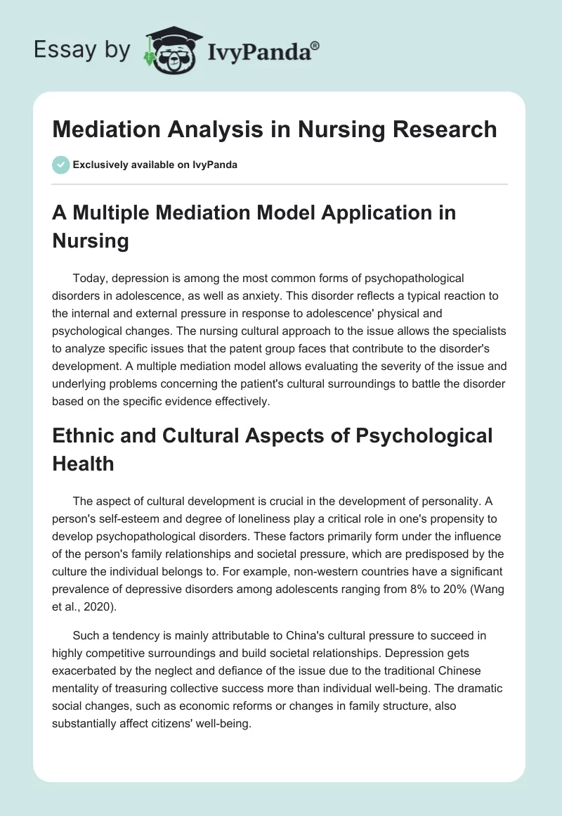 Mediation Analysis in Nursing Research. Page 1