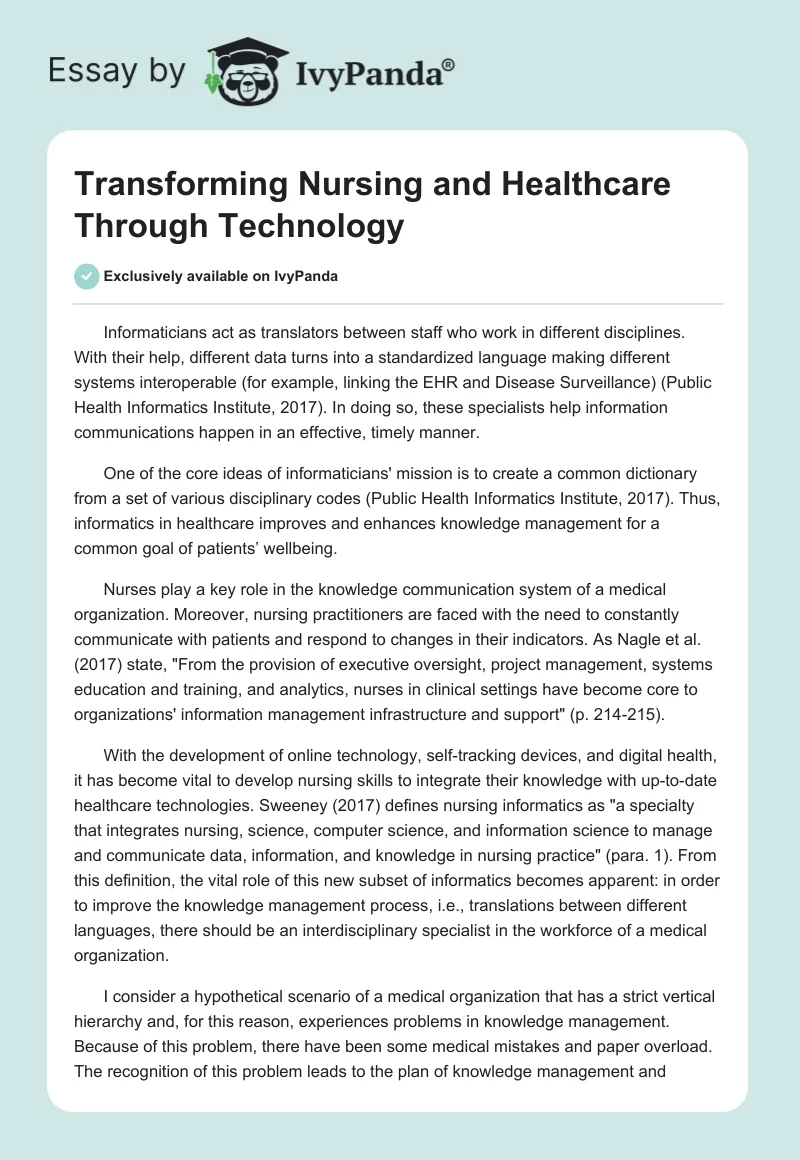 Transforming Nursing and Healthcare Through Technology. Page 1
